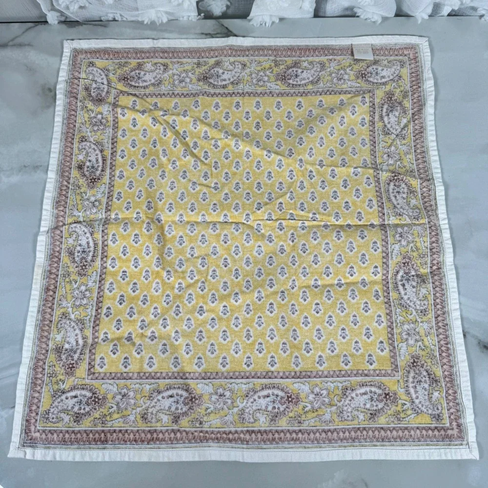 Set of 4 Vintage Williams-Sonoma Cotton Napkins Yellow Brown Paisley Boho Groovy